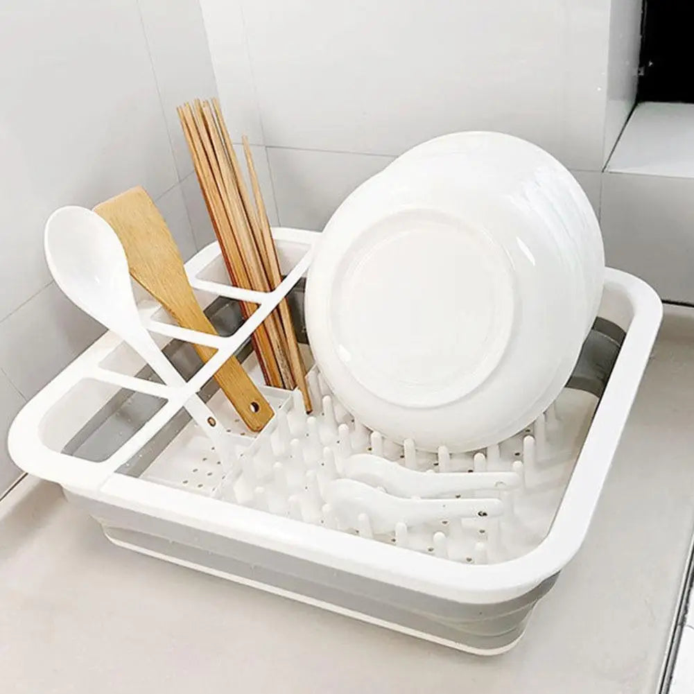 Kitchen Foldable Dish Rack Storage Water Leakage Tableware Bowl Dinnerware Drain Bowl Tray Home Drying Rack Washable Plastic