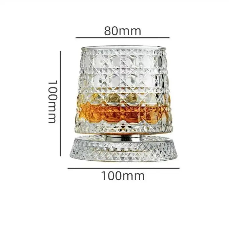 2026 New Whiskey Glasses Rotating Whisky Glass With Glass Base 360 Rotate Degrees Crystal Rum Glass For Cocktail Party Drinking