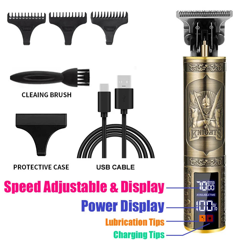 T9 Hair Trimmer for Men Cordless Beard Clipper 4 Guide Combs Brush USB C Cable Silent Operation Shaver Home Haircut Tool Kit