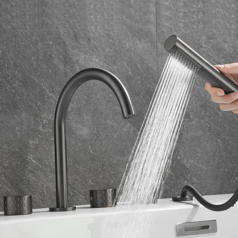 Gray Luxury Brass Deck-Mounted 5-Holes Bathroom Bath Tub Rotating Faucet Mixer Bathtub Basin Water Tap With Spray 3 Handles