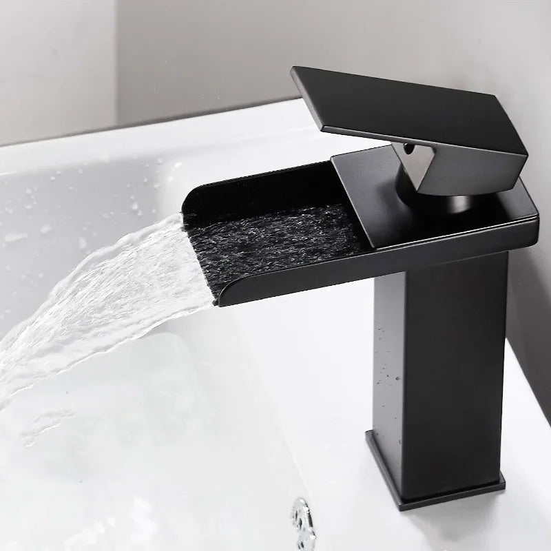 Waterfall Wide Mouth Stainless Steel Faucet Hot and Cold Above Counter Basin Wash Basin Home Bathroom Basin Faucet
