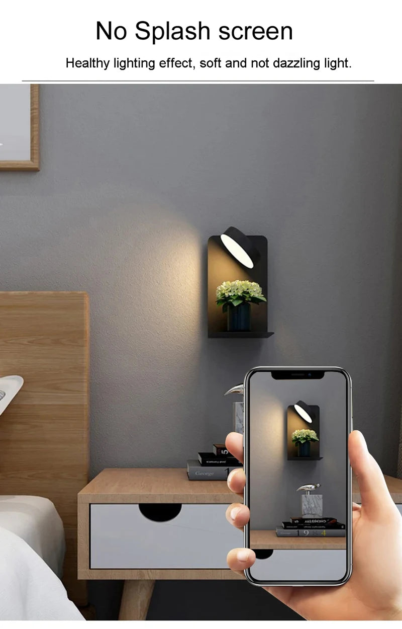 Modern LED Wall Lamp With Switch USB Charging Port 9W Black White Aisle Wall Lights Bedroom Bedside Wall Sconce Decoration Lamps