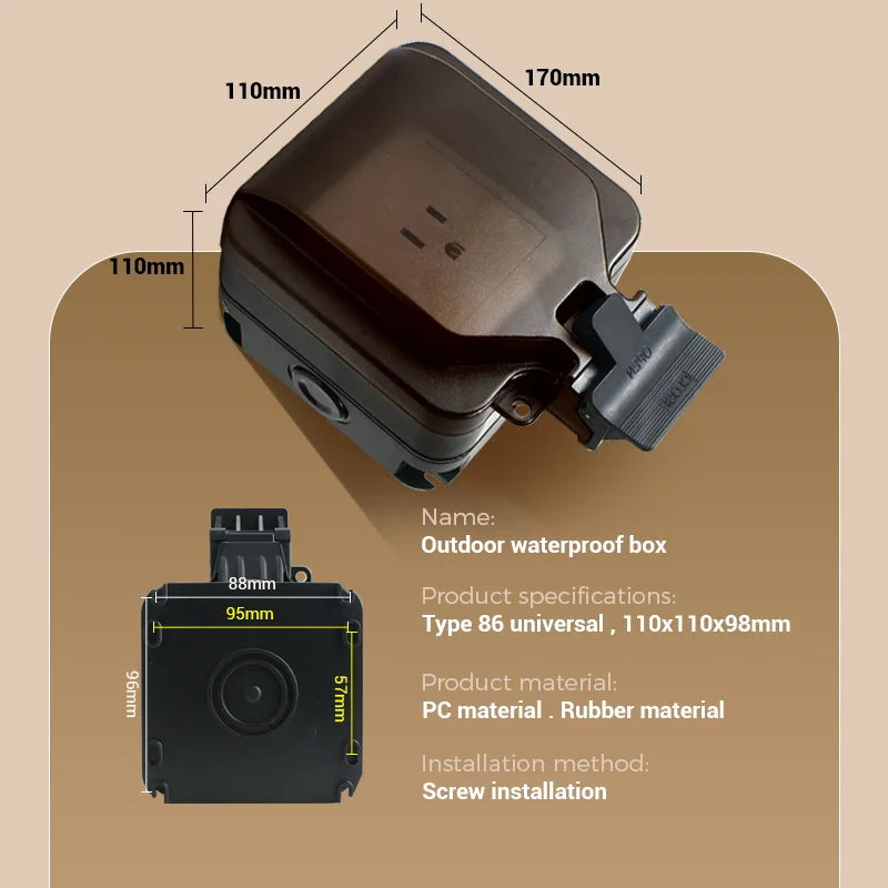 Avoir IP66 Wall Waterproof Socket Single Box Electric Outlet EU French UK Universal Standard Power Plug Outdoor Dustproof Black