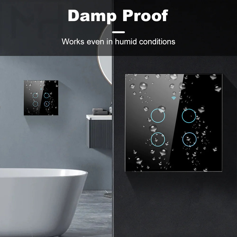 Smart EU Touch Sensor Switch Switches LED Crystal Glass Panel Wall Lamp Light Switch 1/2/3/4Gang No Neutral Wire APP Control