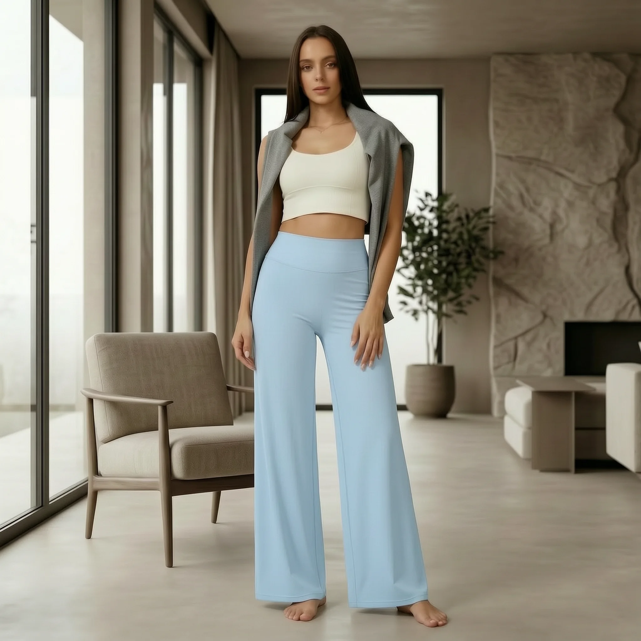 Women High Waist Wide Leg Yoga Pants Loose Flare Leggings Tummy Control Straight Workout Trousers Casual Lounge Pants Fitness