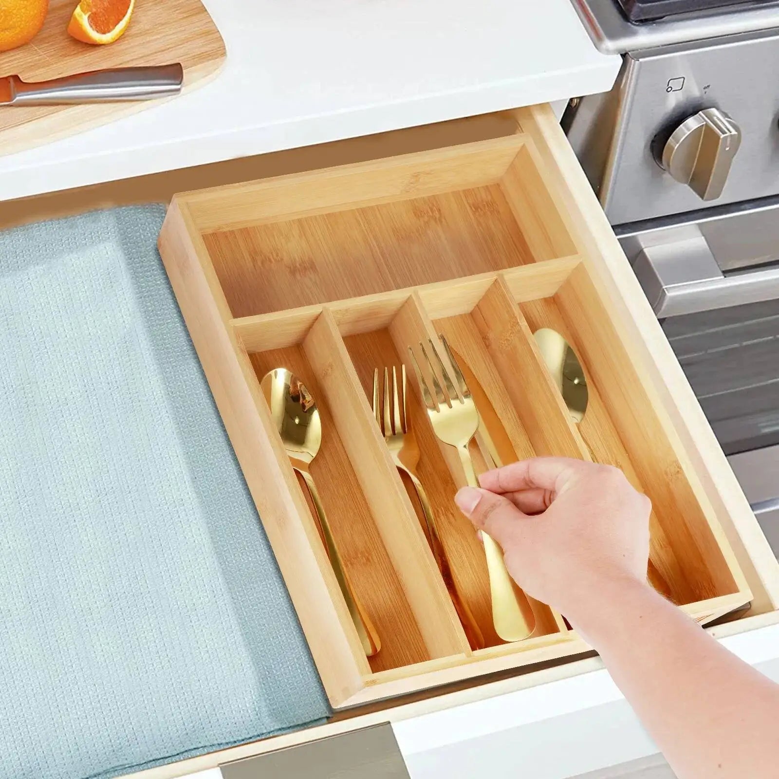 Durable Kitchen Accesorios Cutlery Bamboo Box Sierware Durable Kitchen Drawer Organizer Tray Organizer Kitchen Accesorios