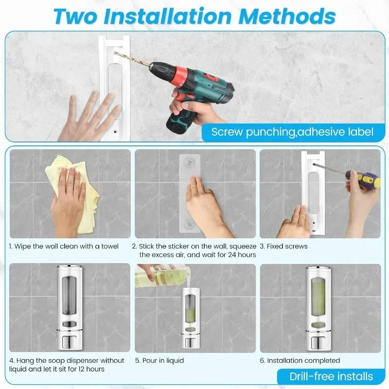 Liquid Soap Dispenser 400ml Wall Mounted Refillable for Bathroom Kitchen Hotel Shower Gel Lotion Pump for Toilet Bathroom Hotel