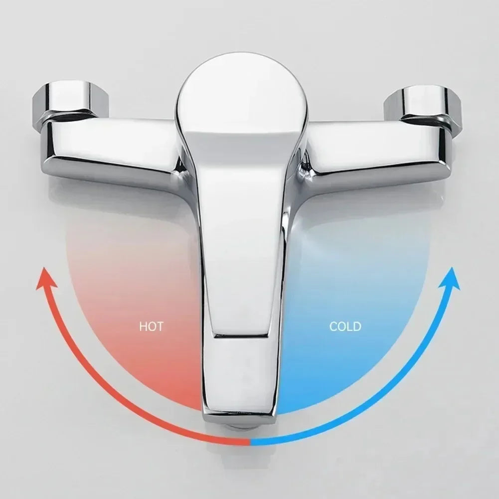 Chrome Plated Wall Mounted Hot and Cold Faucet with Adjustable Dual Nozzles Suitable for Bathroom Household Shower Mixer Tap