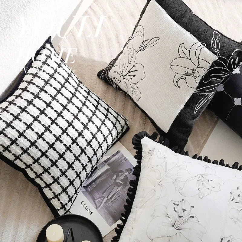 45x45/30x50cm Black White Embroidered Pillow Cover Decorative Cushions Pillow Covers Decorative Modern Light Luxury Sofa Decor