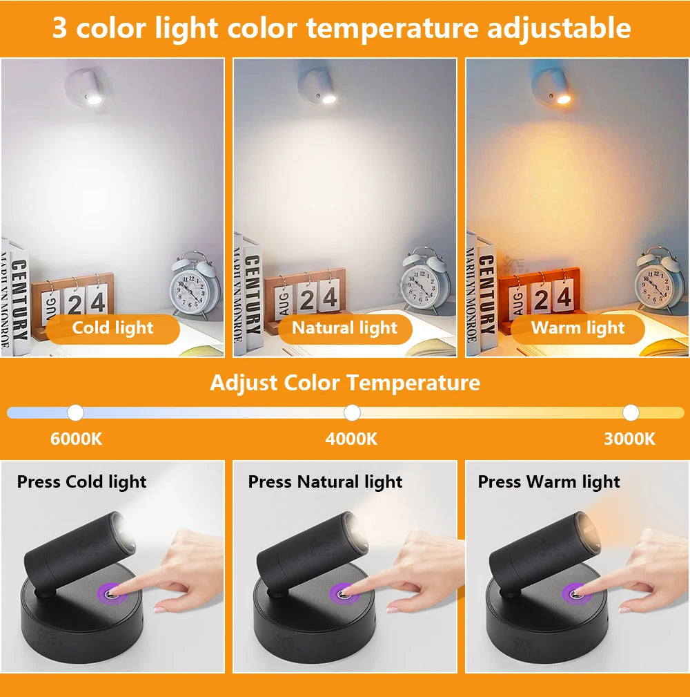 Dual Intelligent Control LED Light Magnetic USB Rechargeable Wall Lights Spotlight Stepless Dimmable Corridor Lamp Bedside Lamp