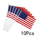 10pc USA Stick Flag, American US 14x21cm HandHeld Mini Flag ensign 30cm Pole United States Hand Held Stick Flags banner In Stock
