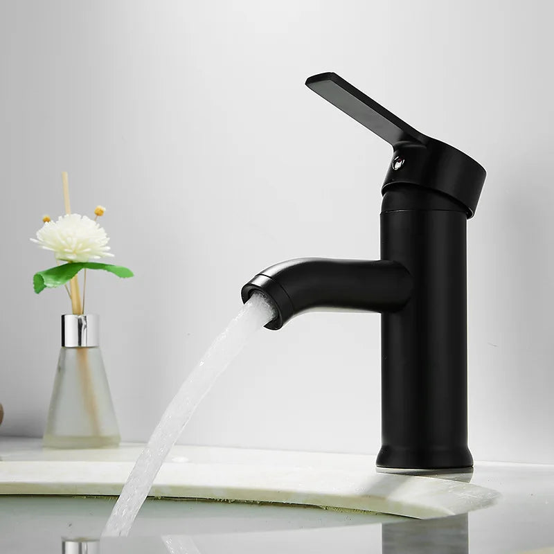 Black Basin Faucet Stainless Steel Paint Faucet Bathroom Single Handle Basin Faucets Blacked Single Hole Hot Cold Mixer Tap