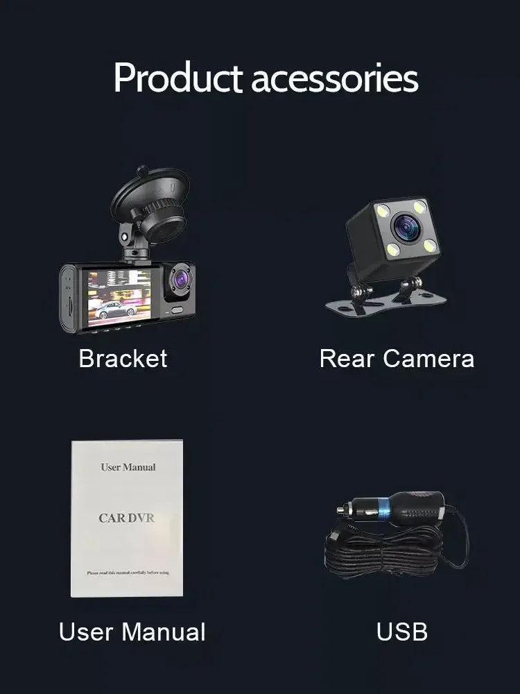 3 Camera Lens Car DVR 3-Channel Dash Cam HD 1080P Dash Camera Dual Lens Dashcam Video Recorder Black Box dash camera car dvr
