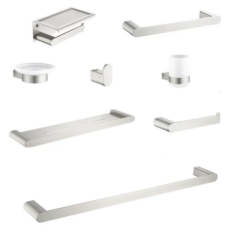 Bathroom Hardware Set Stainless Steel Bathroom Accessories Set Wall Mounted Towel Bar Towel Ring Toilet Paper Roll Holder Set
