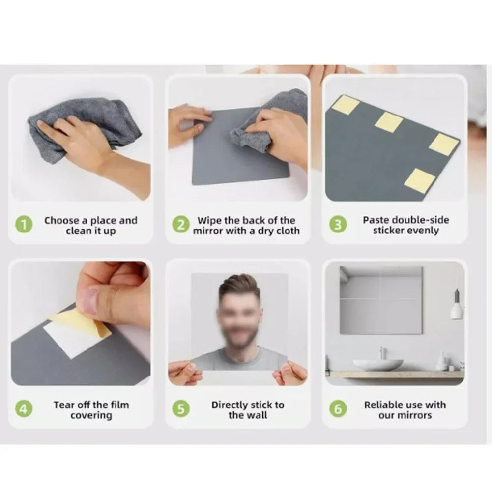 4PcsAcrylic Mirrors Set Self- Adhesive Mirror Tiles 2mm Thick Flexible Unbreakable Mirror Stickers Reflective Square Mirror Wall
