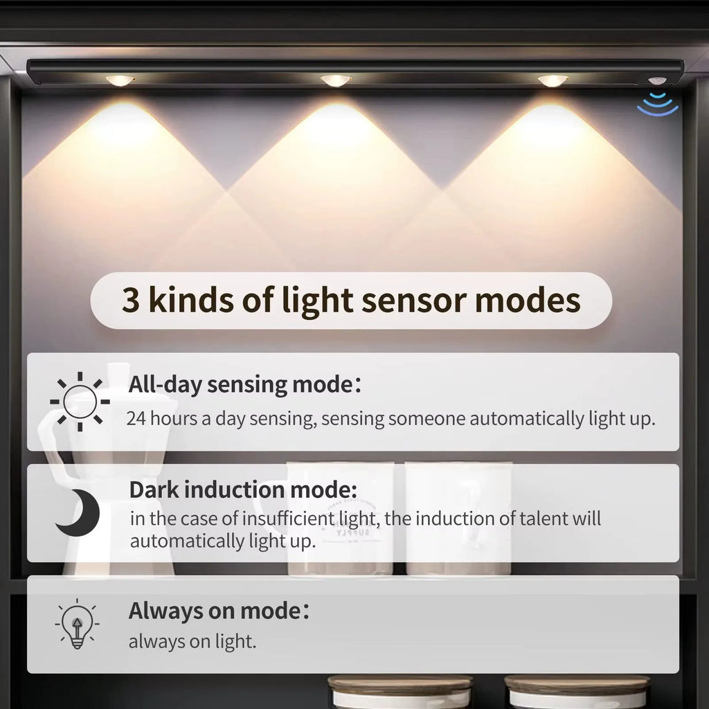 LED Ultra Thin Under Cabinet Lights Motion Sensor Night Light Wireless 3Color Dimmable For Kitchen Cabinet Bedroom Wardrobe Ligh