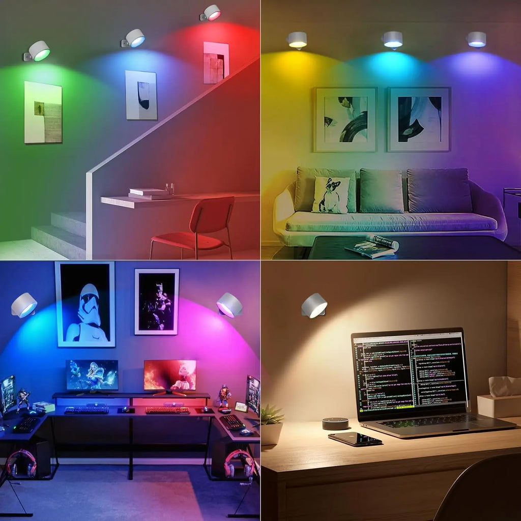 RGB Wall Lights with Remote and 19 Colors, 360° Rotation & 2000 mAh Battery, Dimmable Brightness &Touch Control for Bedroom/Gift