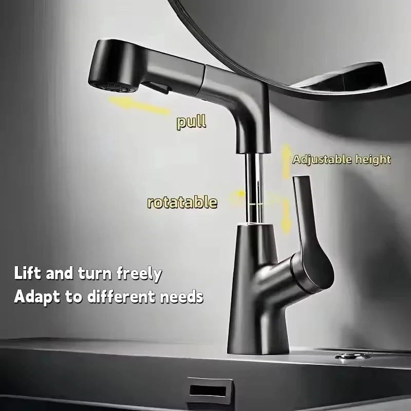 Pull Out Lift Kitchen Faucet 360° Rotatable Bathroom Basin Faucet Stainless Steel Kitchen Sink Faucet with Pull Out SprayerG1/2