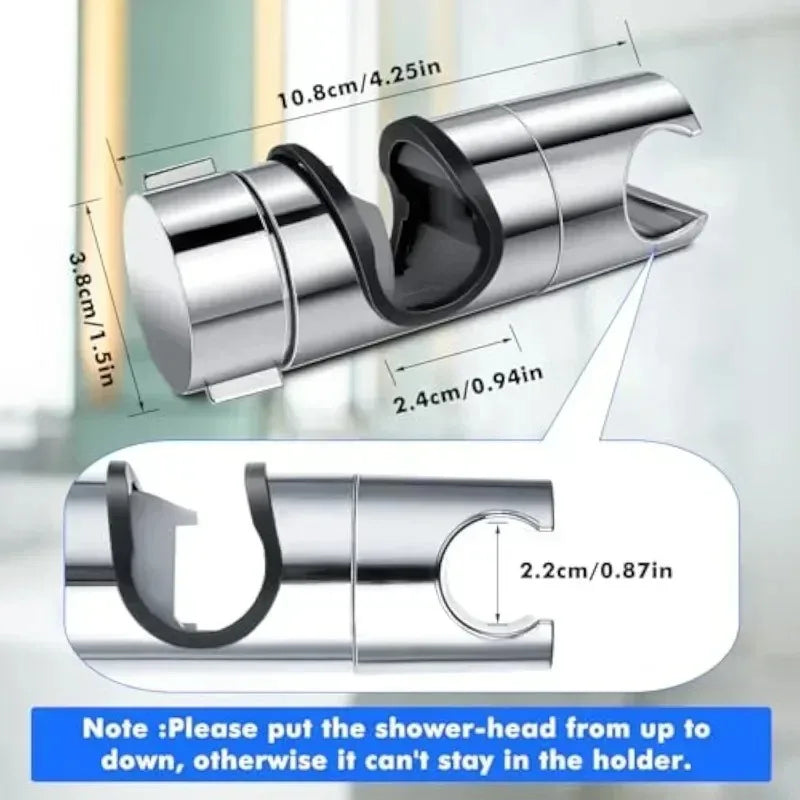 Universal Shower Head Holder Adjustable Showers Head Holder Clamp with Rotation for Bathroom Rail Mounting Shower Head