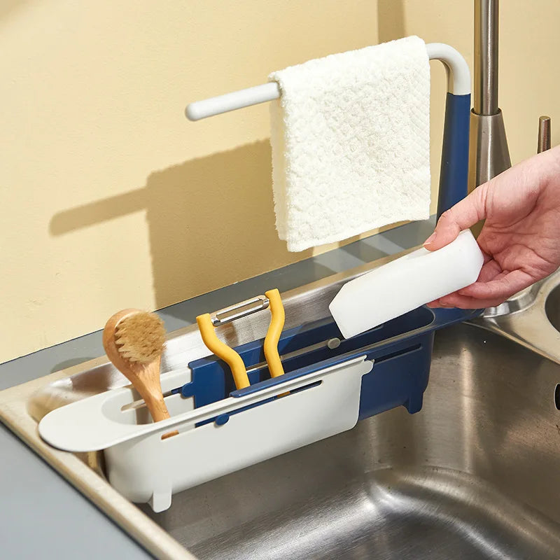 Kitchen Sponge Organizer With Drainer Multifunctional Telescopic Storage Rack Upgraded Adjustable Holder For Sink