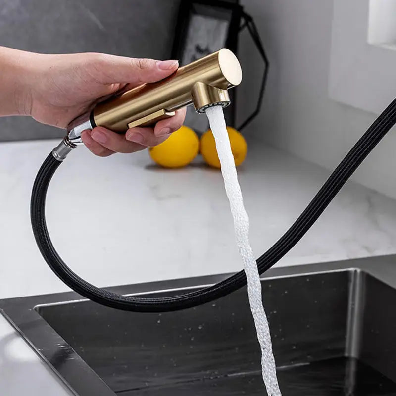 Stainless Steel Kitchen Sink Faucet Pull Out Sprayer Hot Cold Water Mixer Tap Deck Mounted Single Hole Modern Kitchen Tap