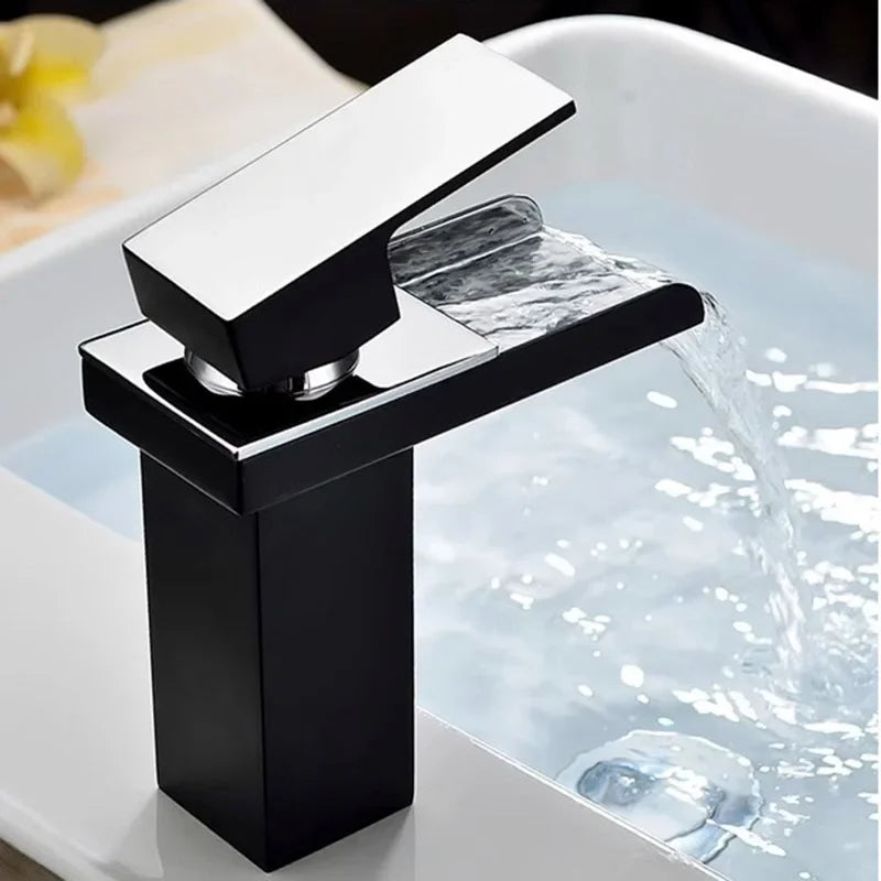 Waterfall Wide Mouth Stainless Steel Faucet Hot and Cold Above Counter Basin Wash Basin Home Bathroom Basin Faucet