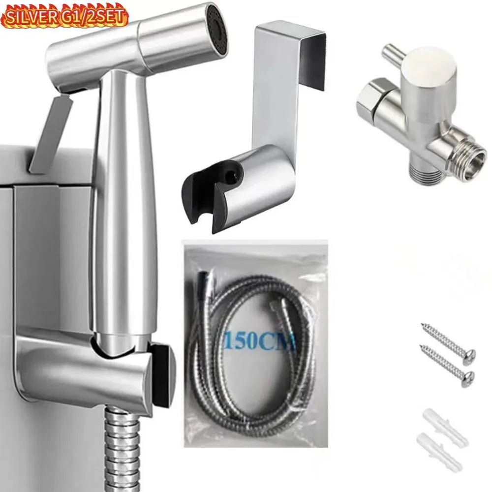 LSSH Handheld Toilet Bidet Sprayer Set Kit Stainless Steel Hand Bidet faucet for Bathroom Hand Sprayer Shower Head Self Cleaning