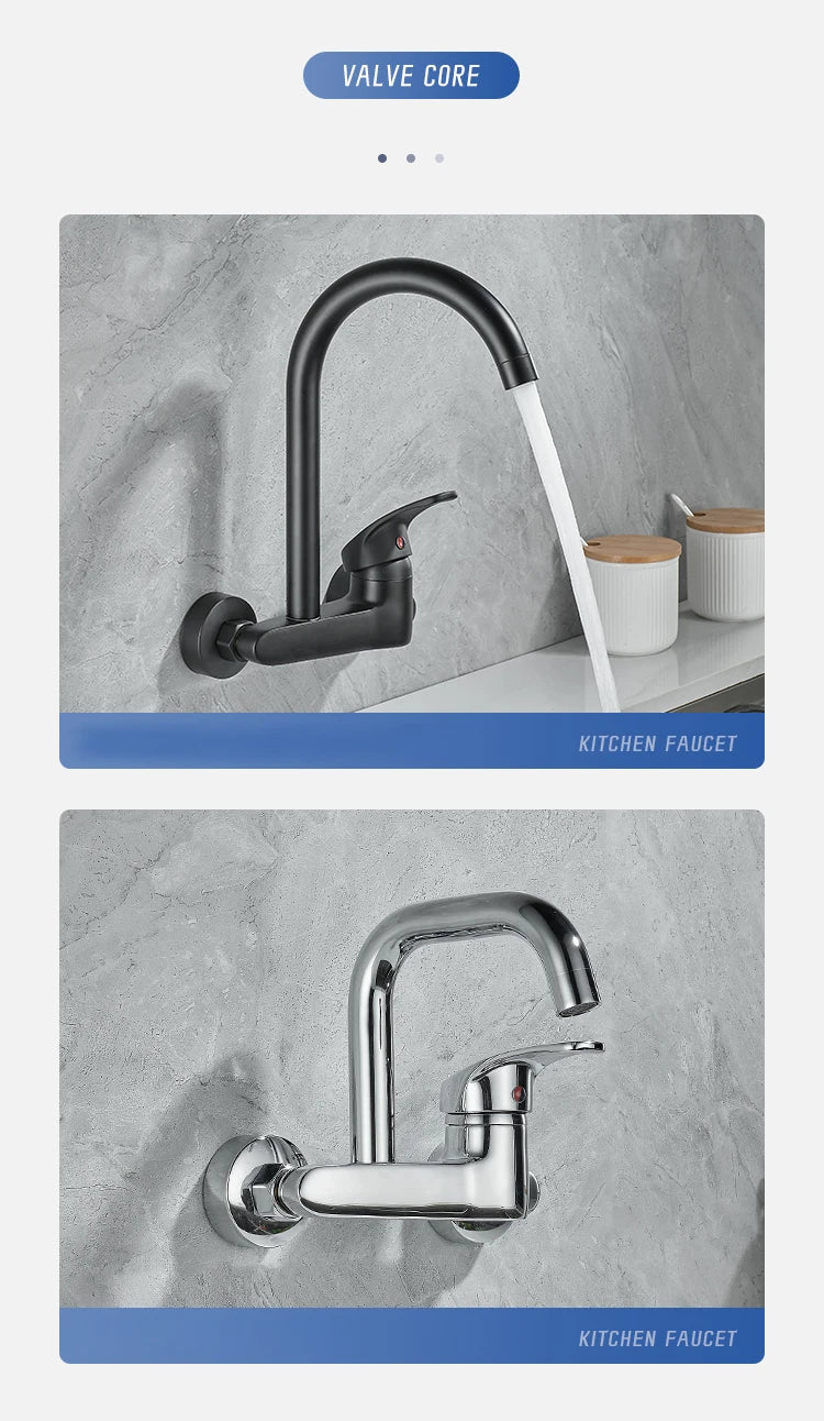 BAKALA Black Brass Chrome Taps For Kitchen Sink Kitchen Tap Chrome Dual Hole Wall Kitchen Mixer Kitchen Faucet Torneira Cozinha