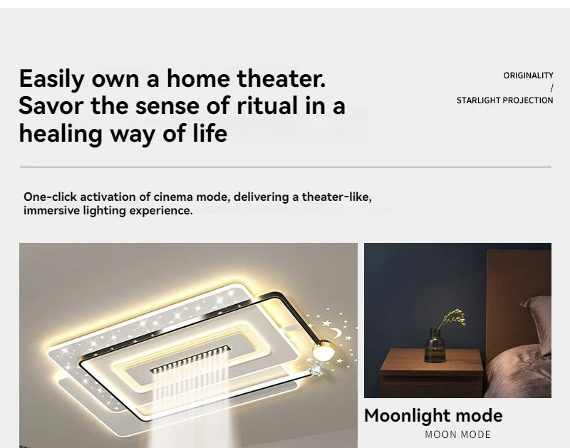 Modern Minimalist LED Ceiling Light for Living Room, 2026 New Model with Starry Sky Projection Effect and Integrated Spotlights