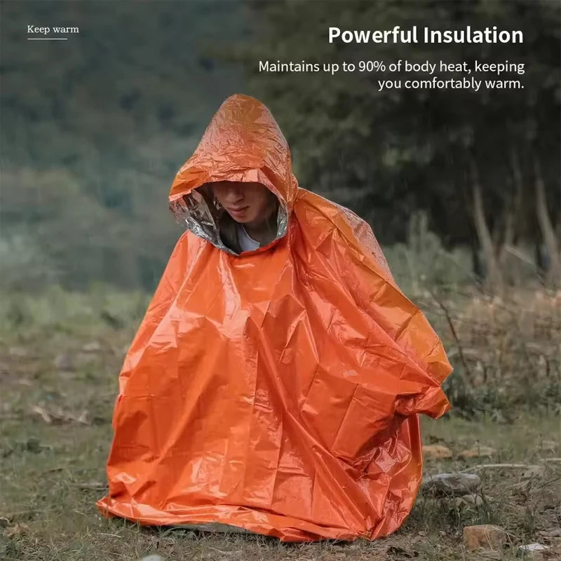 Emergency Rain Poncho Thermal Blanket Poncho Weather Proof Outdoor Survival Camping Gear Survival Gadgets