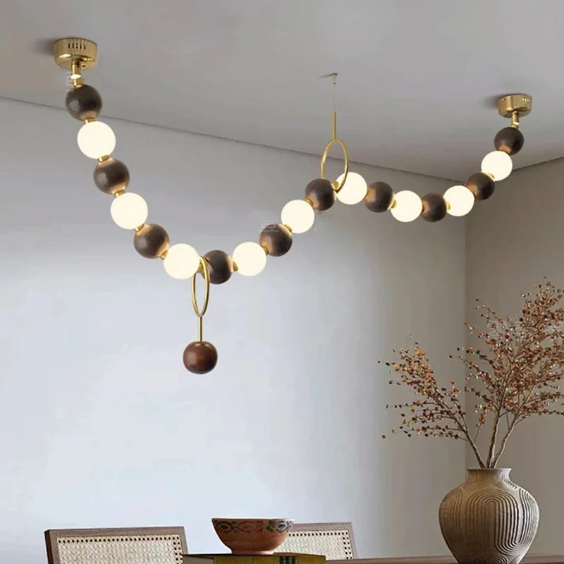 Postmodern White Lampshade Acrylic Walnut Wood LED Chandeliers lustre Adjustable Ceiling for Kitchen Island Decoration Dimmable