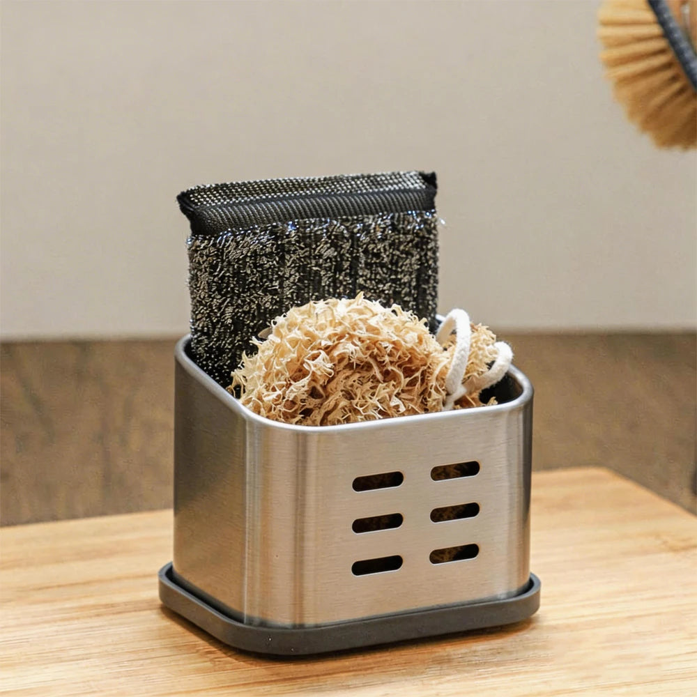 Kitchen Sponge Drain Holder - Countertop Storage Organizer, No-Drill Sponge Rack for Home Kitchen