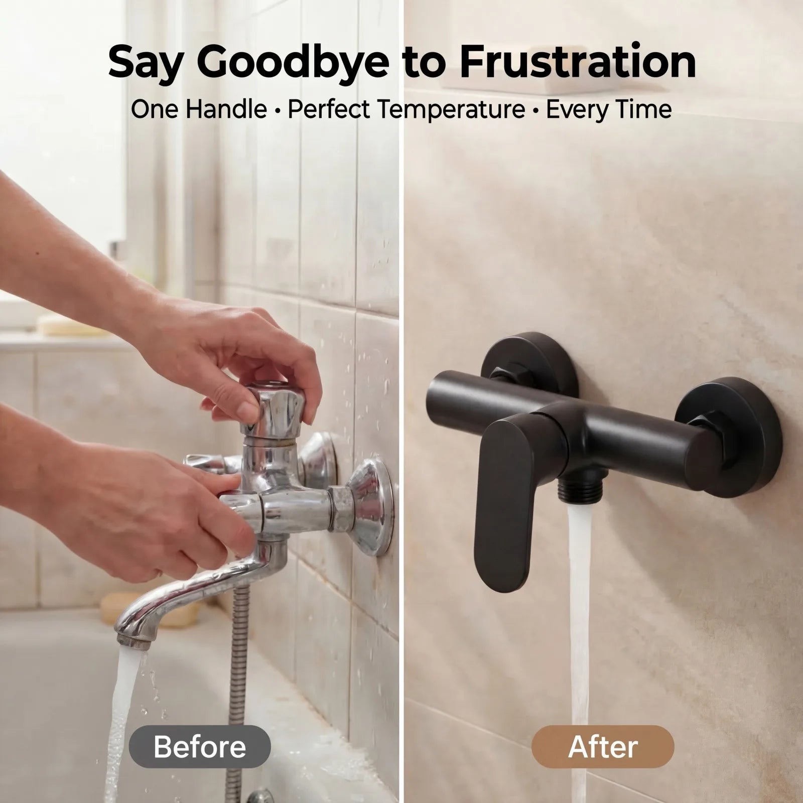 304 Stainless Steel Bathroom Shower Faucet Wall Mounted Triple Tub Faucet Hot and Cold Water Mixing Valve Faucet with G1/2 Inch