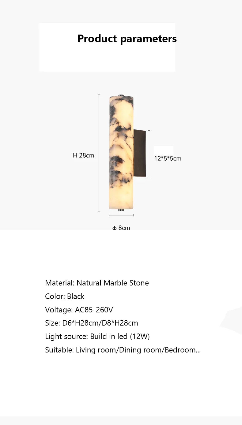 Italian Wall Lamp Natural Marble Bedroom Bedside  Black Modern  Luxury Stone Wall Light Living Room Hallway Decor Wall Sconce