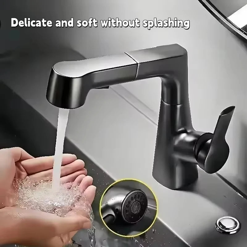 Pull Out Lift Kitchen Faucet 360° Rotatable Bathroom Basin Faucet Stainless Steel Kitchen Sink Faucet with Pull Out SprayerG1/2