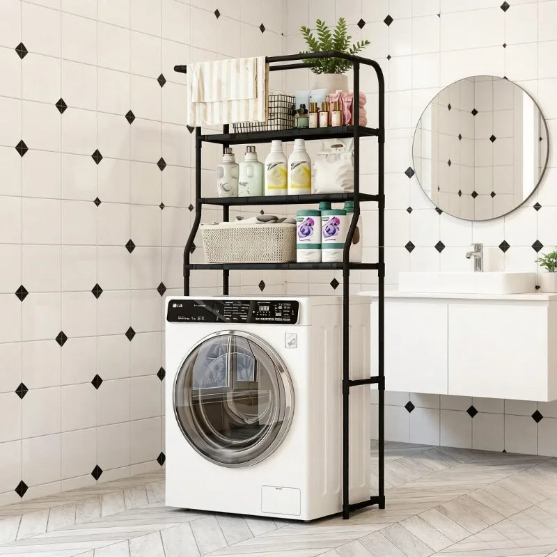 Bathroom Toilet Storage Rack, Balcony Washing Machine Shelf, Multi-Layer Metal Storage Rack with Toilet Paper Holder