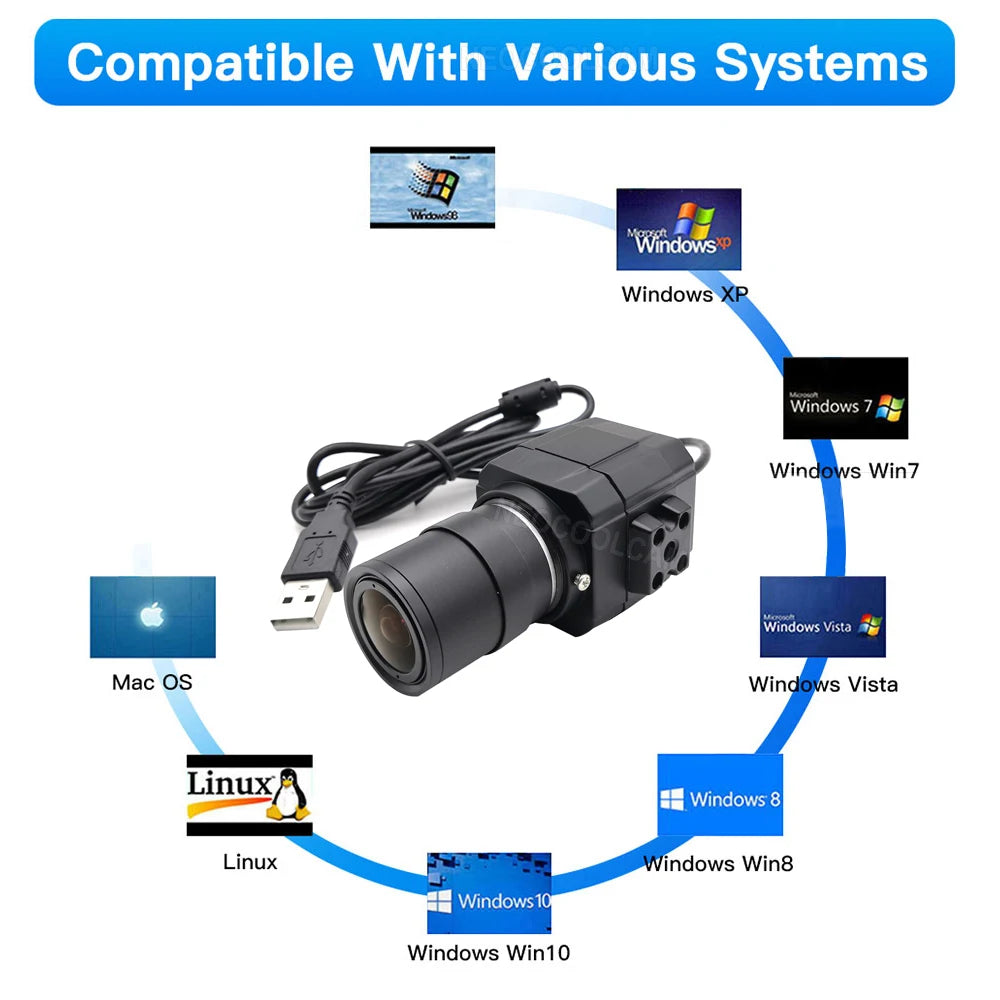 HD 4K USB Webcam With 2.8-12mm Varifocal Zoom Lens 2K 4MP PC Usb Video Camera UVC OTG Plug And Play For Live Streaming