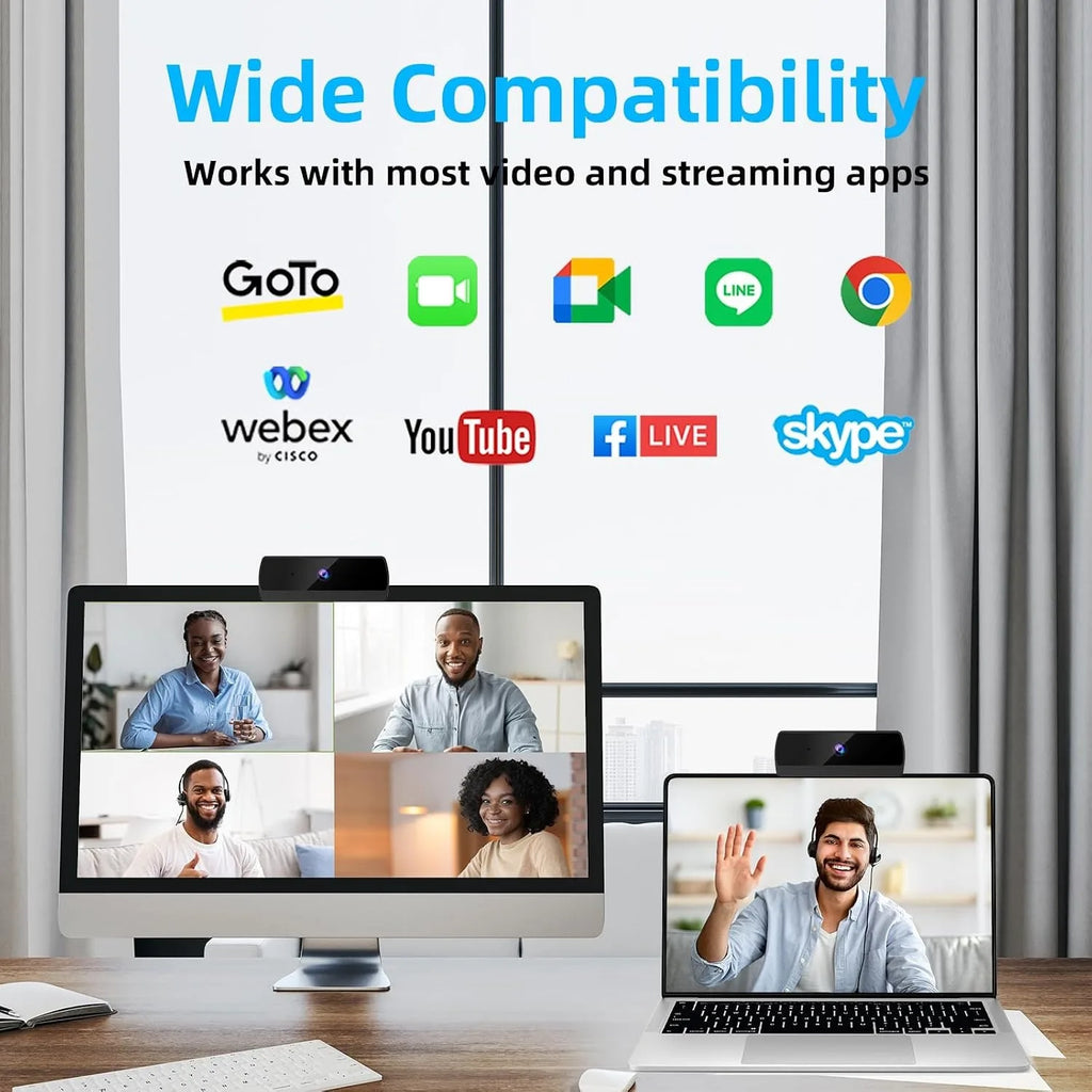 Full HD Webcam with Built-in Microphone and Rotatable Tripod, 1080P Video and Wide Angle Camera, Privacy Cover, for Desktop PC