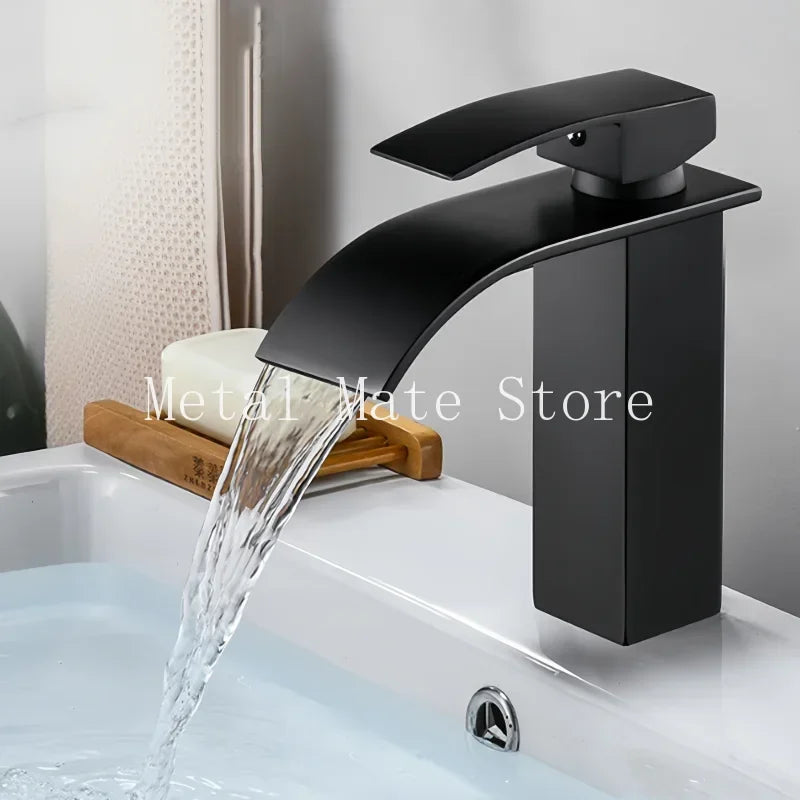 Stainless Steel Waterfall Basin Faucet Kitchen Faucet Sink Mixer Hot Cold Water Basin Crane Tap For Bathroom Wash Mixer Tap Mat