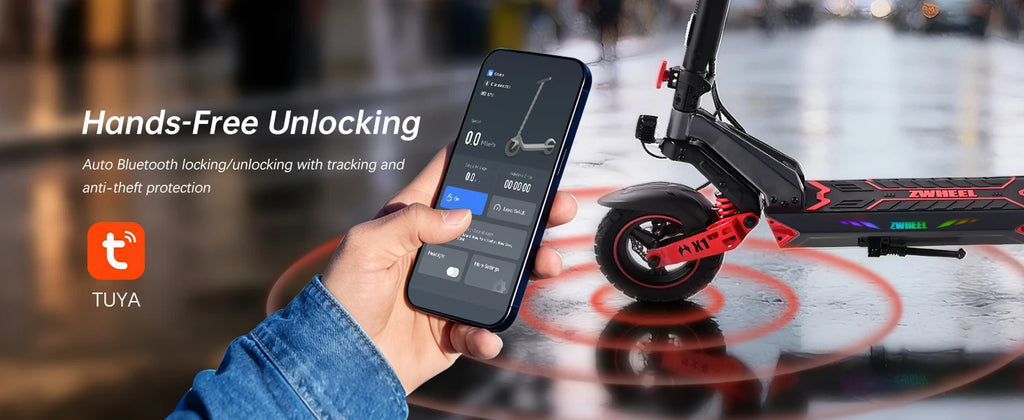 D3 Single Motor Electric Scooter 1200W Peak 32MPH Max Speed 720Wh Premium Lithium Battery 34 Miles Max Range Smart APP Unlocking Disc Brake System Front&Rear Dual Shock Absorbing Arm 10inch Tubeless Tires 4 Riding Modes Folda