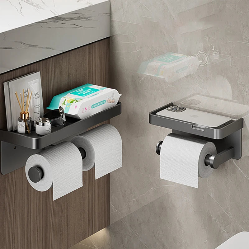 Large Toilet Paper Holder Wall-Mounted Paper Roll Holder With Storage Tray Toilet Organizer Phone Stand Bathroom Accessories