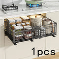 Telescopic Kitchen Organizer - Adjustable Pull-Out Shelf, Space-Saving Cabinet Storage System with Sturdy Metal Construction