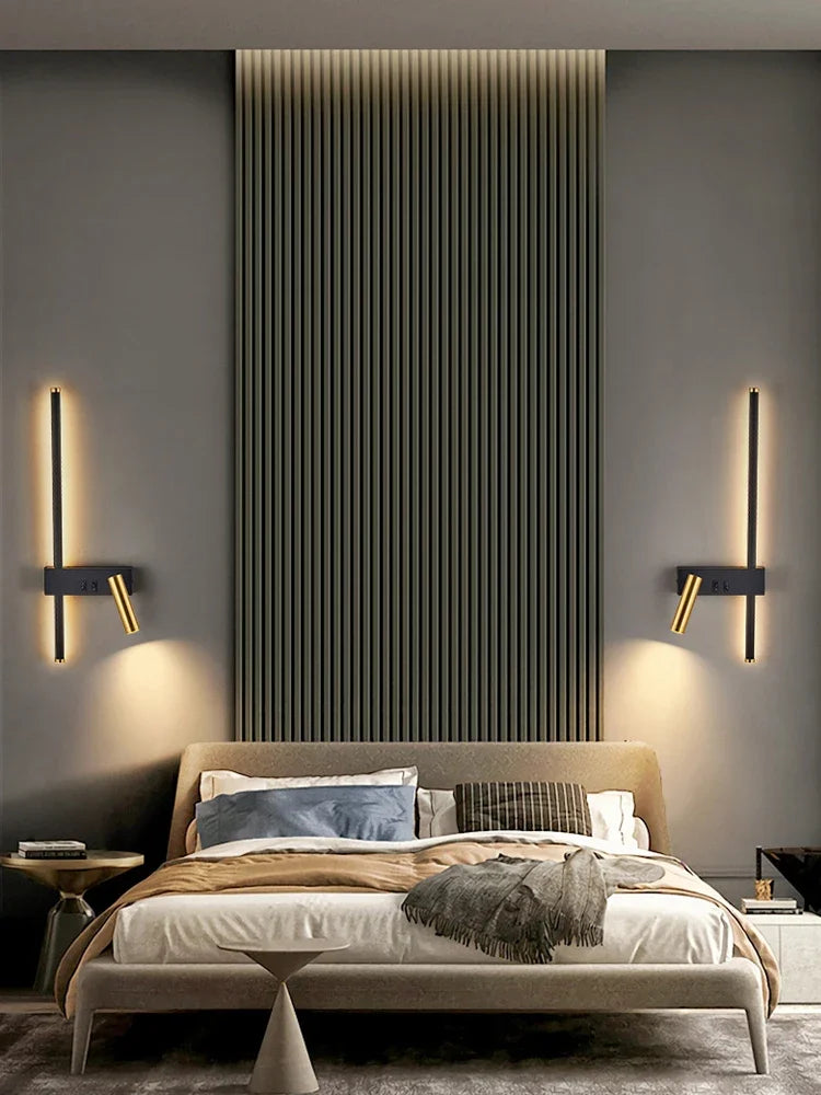 Reading and switching simple wall lamp bedroom bedside lamp Nordic 2023 master bedroom line background wall lamp