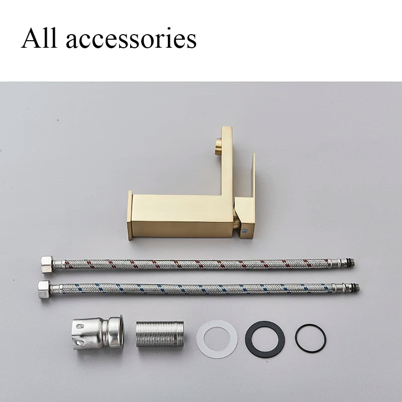 Senlesen Brushed Gold Bathroom Faucet Basin Faucets Deck Mounted Sink Mixer Tap Stainless Steel Countertop Hot Cold Water Crane