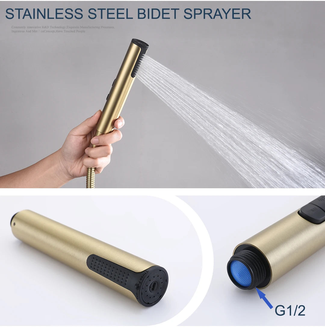 Brass Bidet Faucet 304Stainless Steel Portable Toilet Bidet Sprayer Set Toilet Faucet Hygienic Shower Hot Cold Water Shoer Head