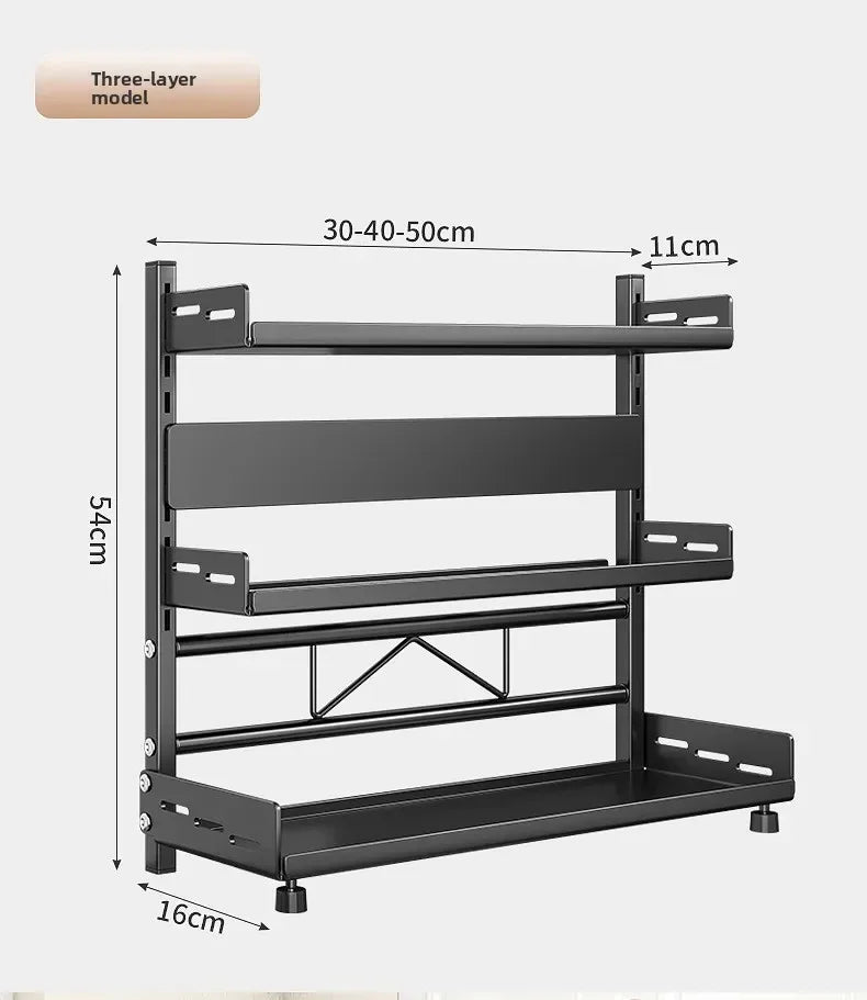 Kitchen Countertop Organizer Rack with Adjustable Feet Knife Storage Removable Shelves Multifunctional Space-Saving for Home