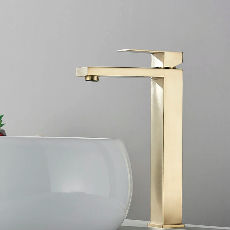Senlesen Brushed Gold Bathroom Faucet Basin Faucets Deck Mounted Sink Mixer Tap Stainless Steel Countertop Hot Cold Water Crane