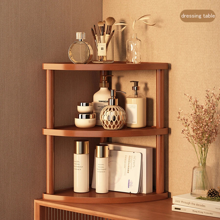 Wooden Storage Shelf for Kitchen Rattan Desktop Organizer Display Rack Spice Rack for Countertop Makeup Organizer