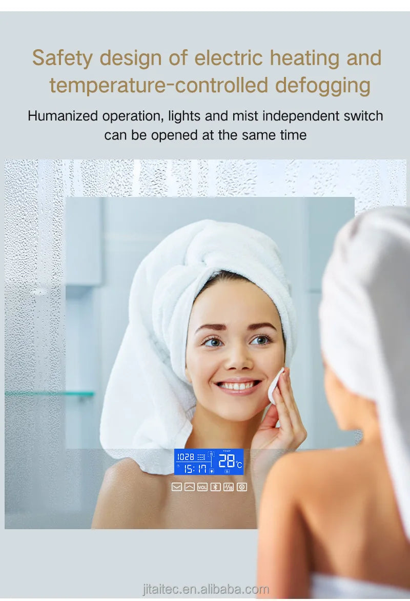 Smart Bathroom Touch Switch Screen Mirror Glass Wifi Washroom Espejo Vanity Led Light Wall Bath Mirror