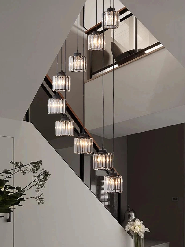 Staircase Pendant Lamp Modern Light Luxury Crystal Lamp Simple Living Room Lamp Duplex Hotel Lobby Interior Decoration Lighting